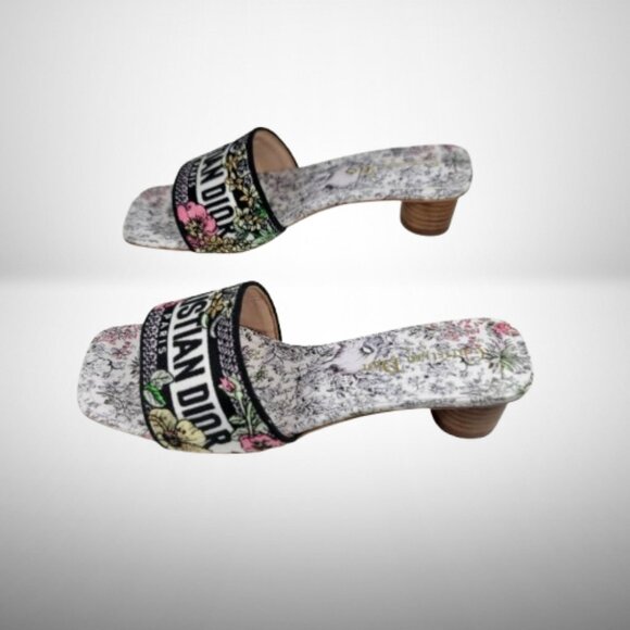 DIOR DWAY HEELED SLIDE IN MULTICOLOR EMBROIDERED COTTON - Picture 9 of 9